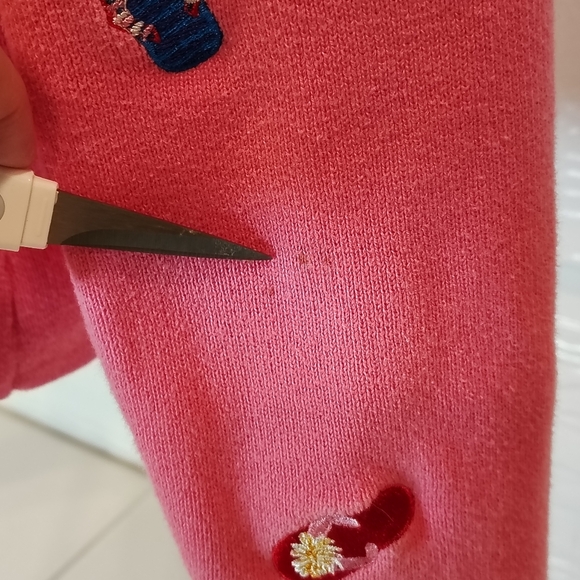 CAROLE LITTLE WOMENS MEDIUM EMBROIDERED PINK FLIP FLOP CARDIGAN 100% COTTON - Picture 3 of 7